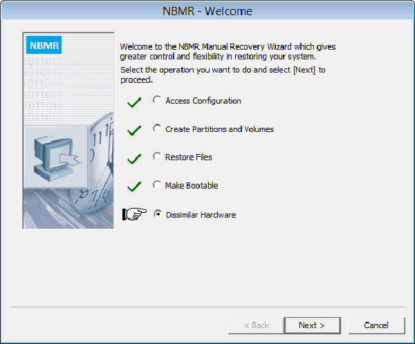 manual restore to dissimilar hardware