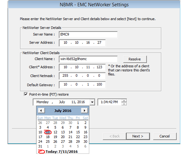 Networker Client server details