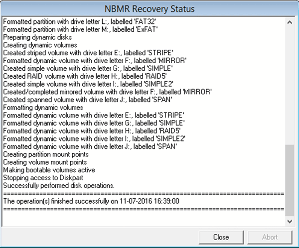 NBMR recovery status complete