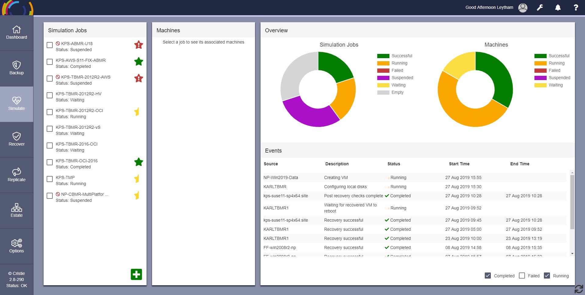 Screenshot of the Simulation section of the Virtual Appliance
